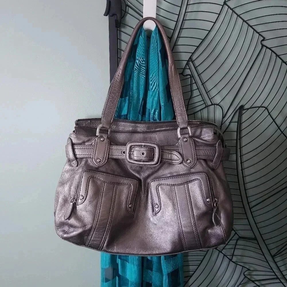 Cole Haan | Slouchy  Roomy Silver Metallic Leather Shoulder Bag